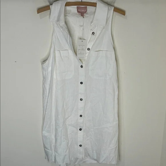 NWT SHOW ME YOUR MUMU White Basic Sleeveless Button Up Dress Size Small - Picture 15 of 15